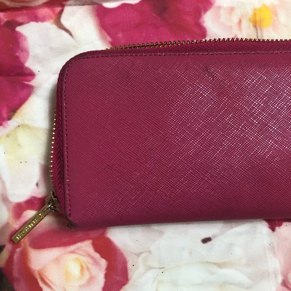 Tory Burch Pink Zip-Around Wallet with Gold Logo